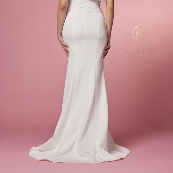 NEW SLEEVELESS SHEATH WEDDING DRESS WITH RUFFLE ONE SHOULDER NECKLINE NX E467W - Picture 10 of 11